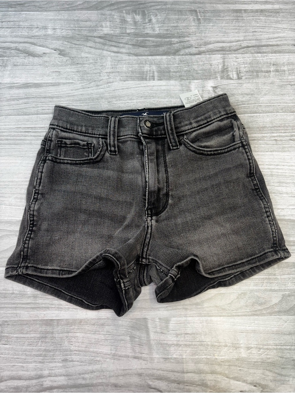 Hollister Black Soft StretchWashed Denim High-Rise Shorts size 00 23 3 inch